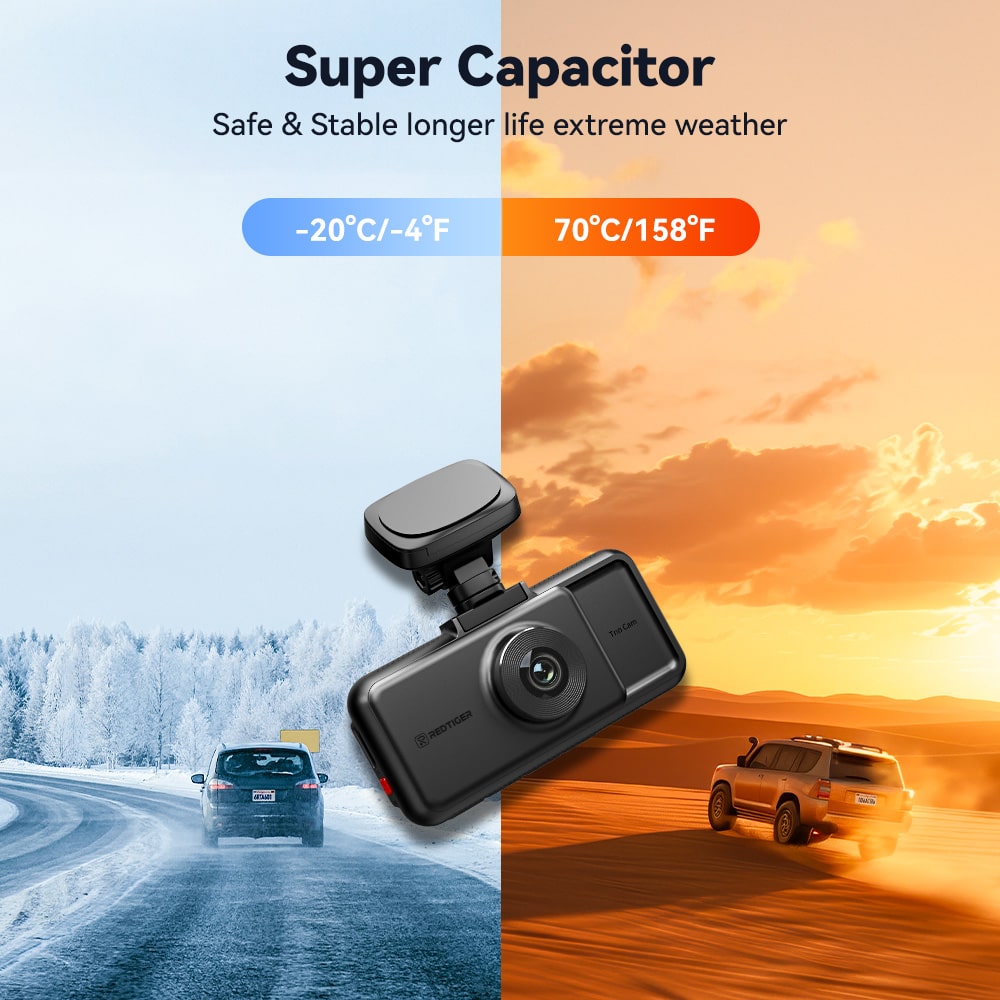 Redtiger A6 4K 3-Channel Dash Cam 5.8Ghz Wifi Voice Control Dash Cam