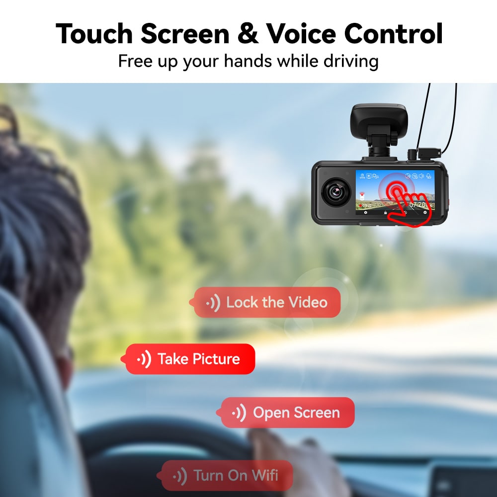 Redtiger A6 4K 3-Channel Dash Cam 5.8Ghz Wifi Voice Control Dash Cam