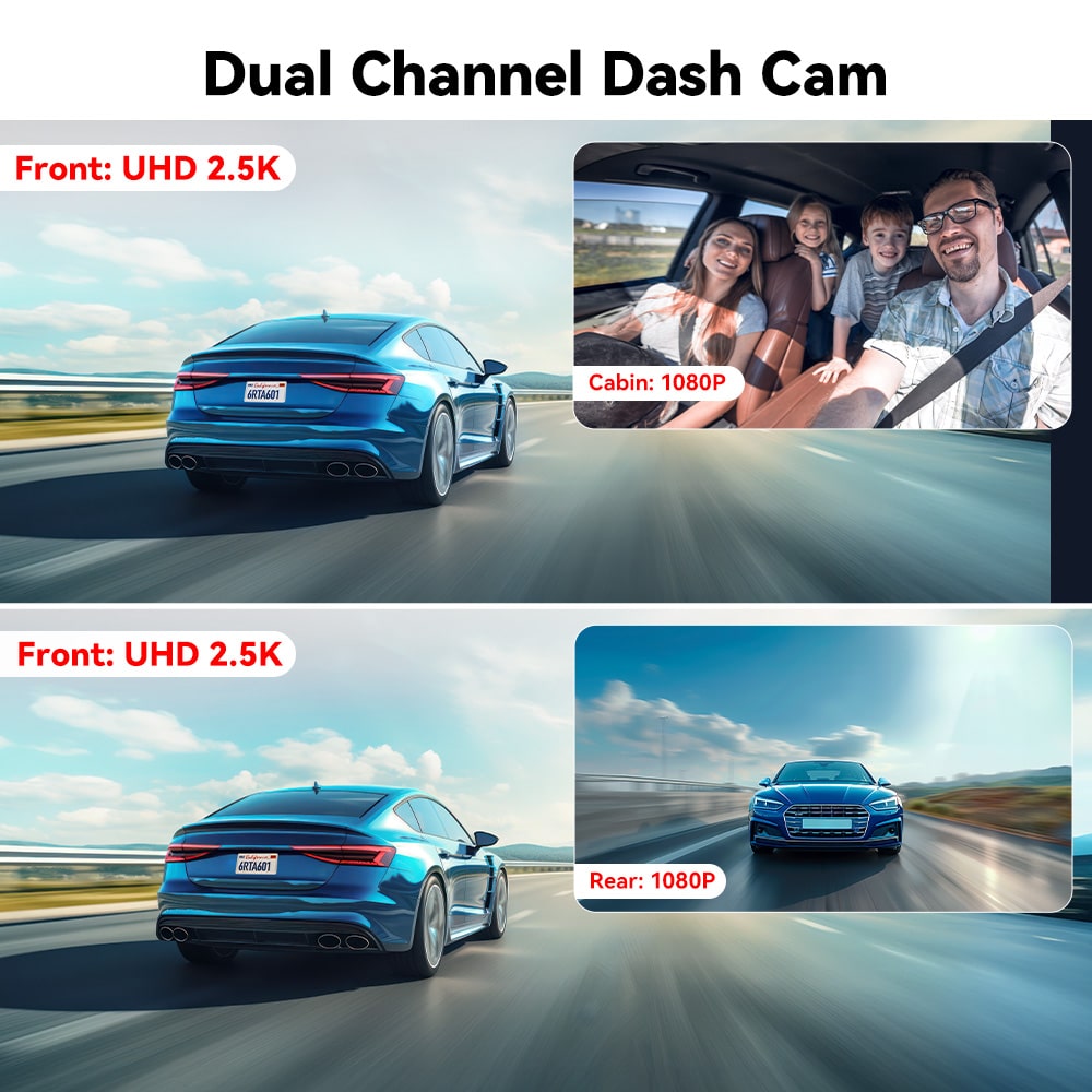 Redtiger A6 4K 3-Channel Dash Cam 5.8Ghz Wifi Voice Control Dash Cam