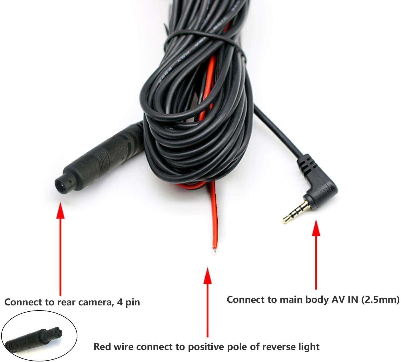 Redtiger 33/50Feet Backup Camera Longer Replacement Cable