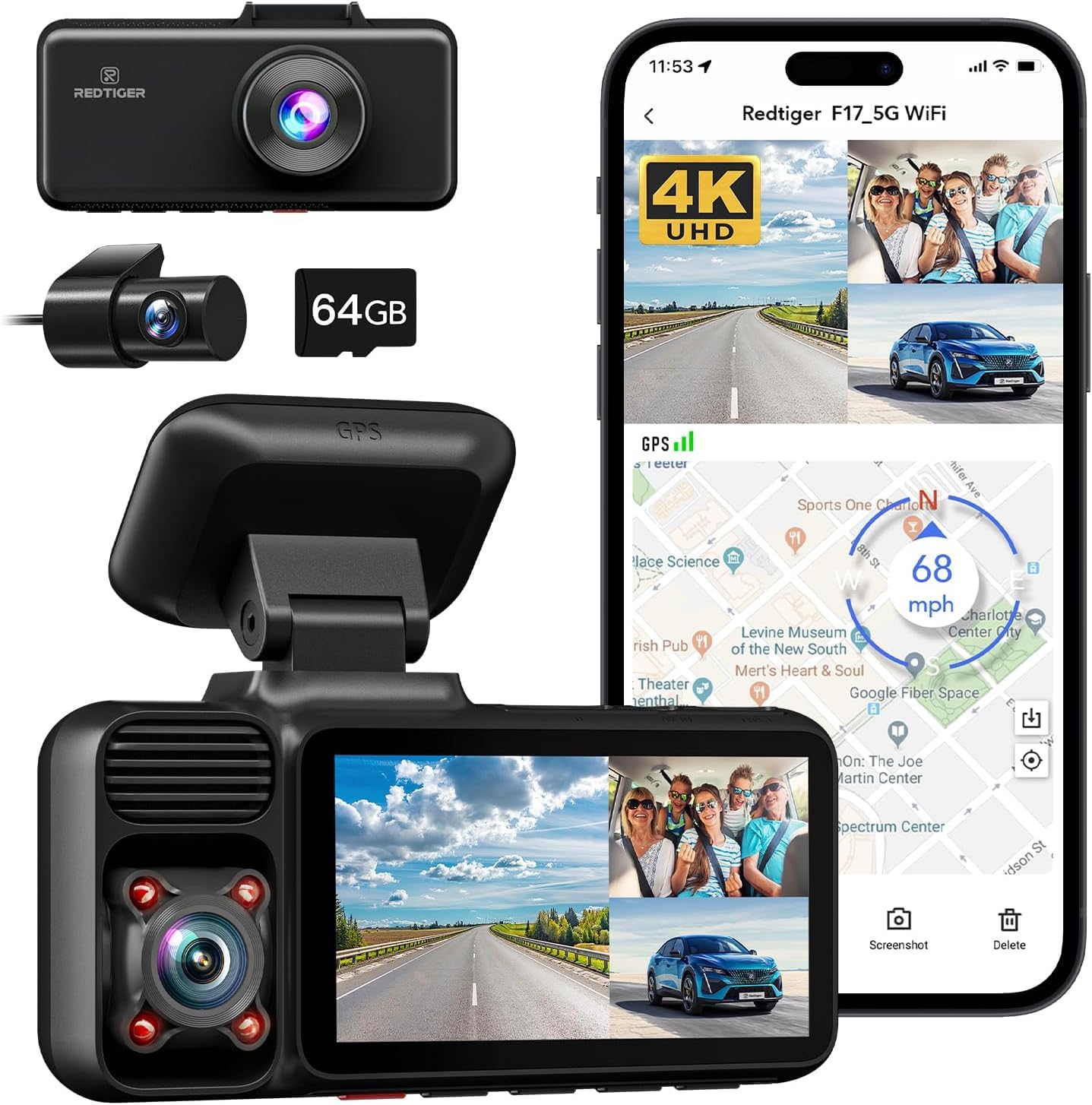 Redtiger F17 4K 3-Channel 5G Wifi Dash Cam