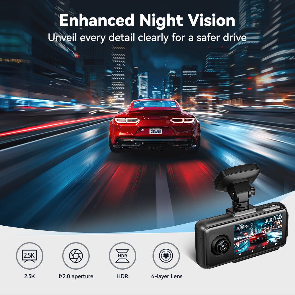 Redtiger A6 4K 3-Channel Dash Cam 5.8Ghz Wifi Voice Control Dash Cam