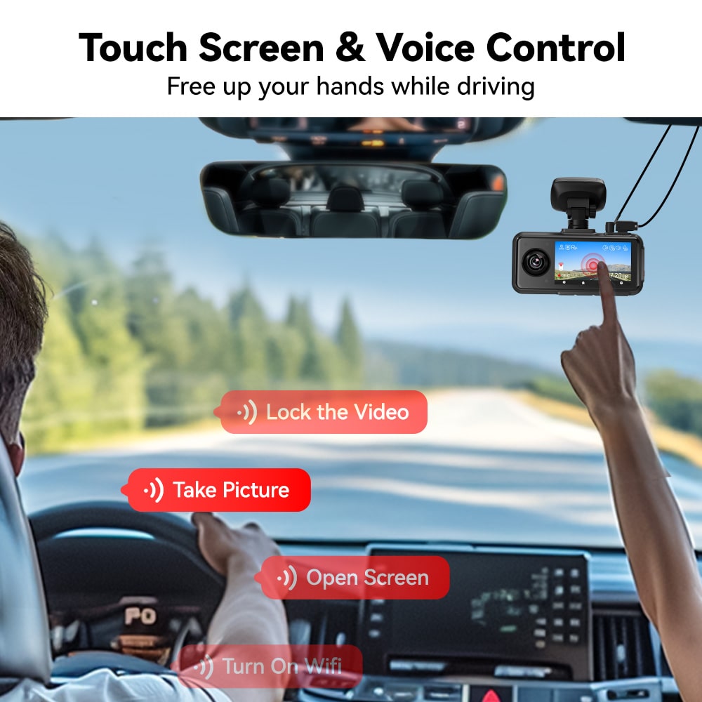 Redtiger A6 4K 3-Channel Dash Cam 5.8Ghz Wifi Voice Control Dash Cam
